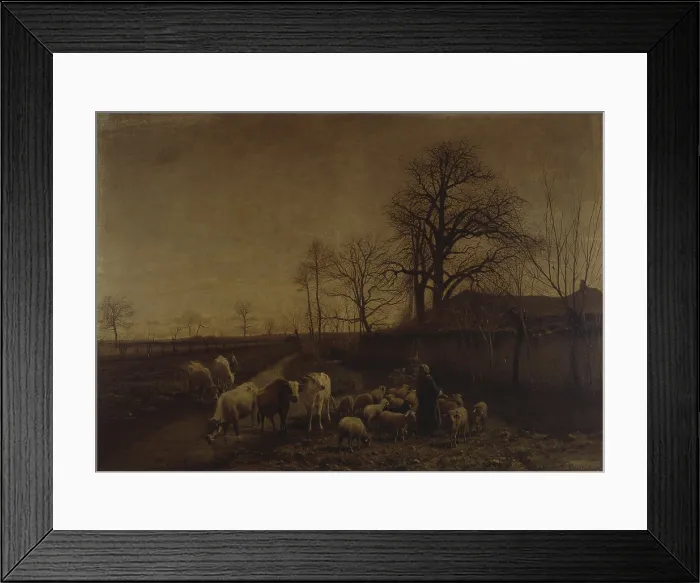 Framed Print : Pets ducts to water (Animali condotti ad abbeverare), by Charles Pittara, 19th century, oil on canvas. - Italy, Lombardy, Milan, Brera Collection. Whole artwork view Framed Print : Pets ducts to water (Animali condotti ad abbeverare), by Charles Pittara, 19th century, oil on canvas. - Italy, Lombardy, Milan, Brera Collection. Whole artwork view