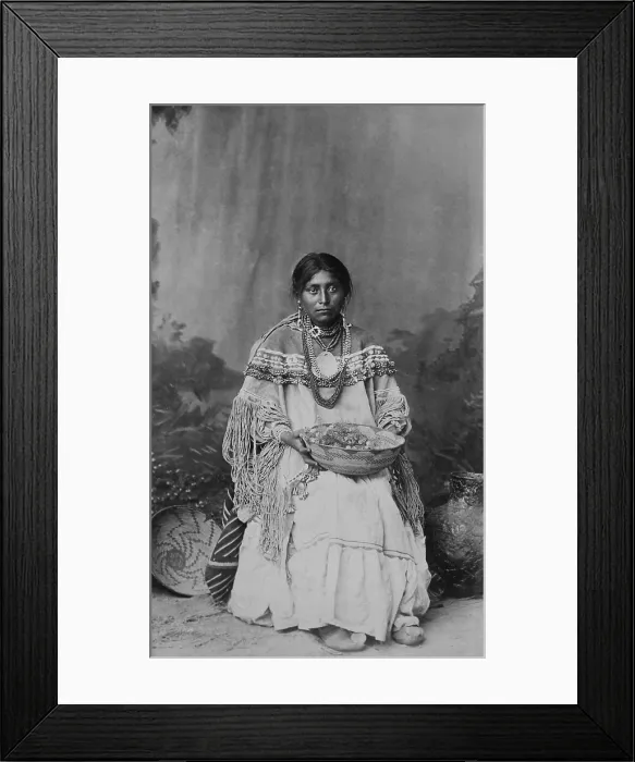 Framed Print : An Apache bride wears a costume that combines Mexican influence on Apache clothing in the 19th century