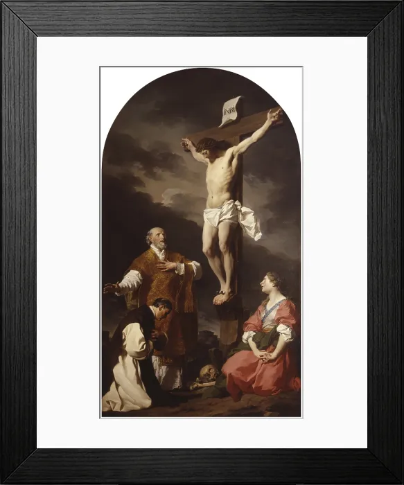 Framed Print : Crucifixion with Mary Magdalene, St. Eusebius and St. Philip Neri, by Pierre Subleyras, 18th century, oil on canvas. - Italy, Lombardy, Milan, Brera Collection