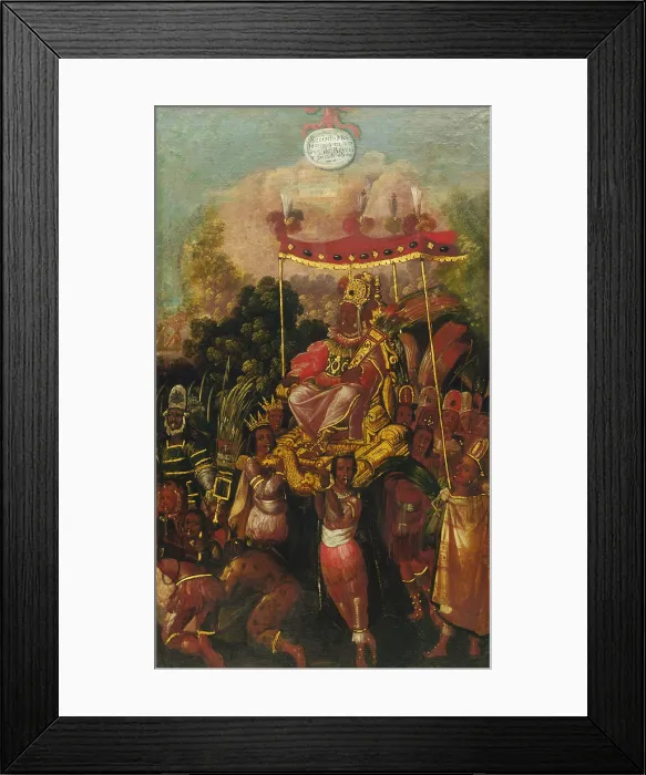Framed Print : Moctezuma (Montezuma) II is carried on a golden litter by his Aztec subjects. He reigned as Aztec emperor from 1502-1520