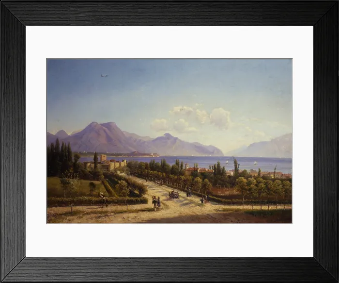 Framed Print : View of the Garda Lake, by Ercole Calvi, 1865 - 1870, 19th Century, canvas - Private collection. Whole artwork view. Lake landscape Framed Print : View of the Garda Lake, by Ercole Calvi, 1865 - 1870, 19th Century, canvas - Private collection. Whole artwork view. Lake landscape