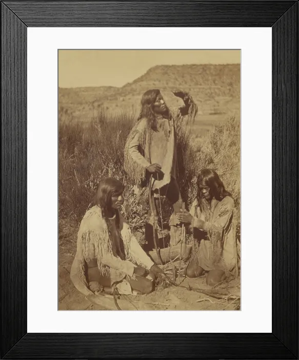 Framed Print : Southern Paiute Indians kindle fire by friction, 1874, in this photo by John K. Hillers Framed Print : Southern Paiute Indians kindle fire by friction, 1874, in this photo by John K. Hillers