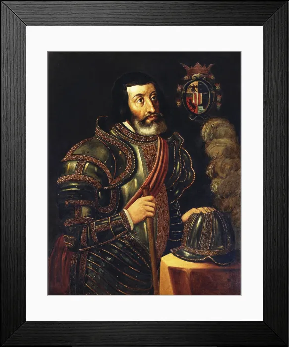 Framed Print : Conquistador Hernan Cortes, invaded the territory of the Aztec Empire in 1519