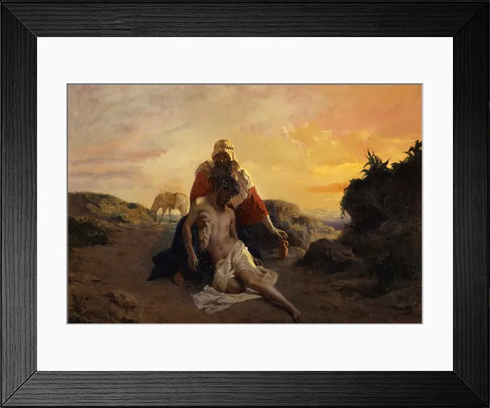 Framed Print : The Good Samaritan, by Giuseppe Zannoni, 1850 - 1899, 19th Century, canvas - Italy, Veneto, Verona, Civic Modern Art Gallery. Whole artwork view