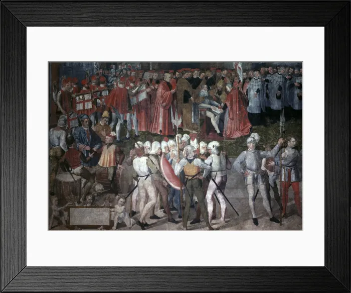 Framed Print : Oath of Louis Gonzaga, by Unknown Artist, 16th Century, fresco - Italy, Lombardy, Mantua, Ducale Palace. Whole artwork view