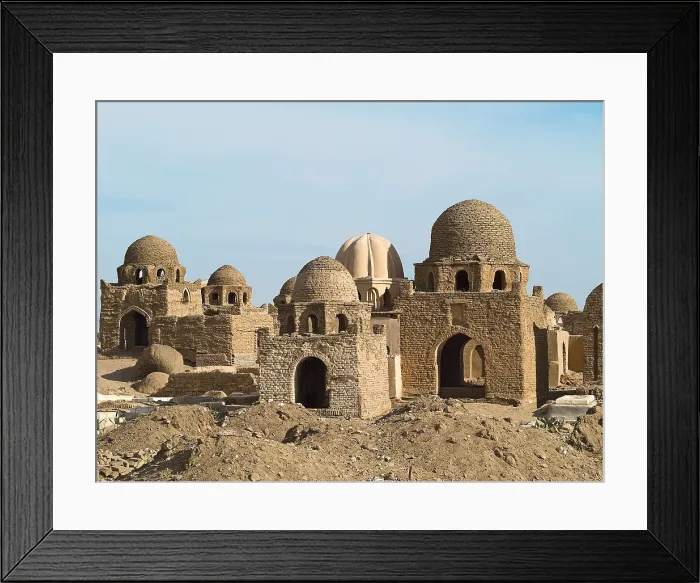 Framed Print : Mausoleums, by Unknown Artist, 1000 - 1030 about, 11th Century, - Egypt, Assuan, Assuan, Assuan. View mausoleums domes bricks