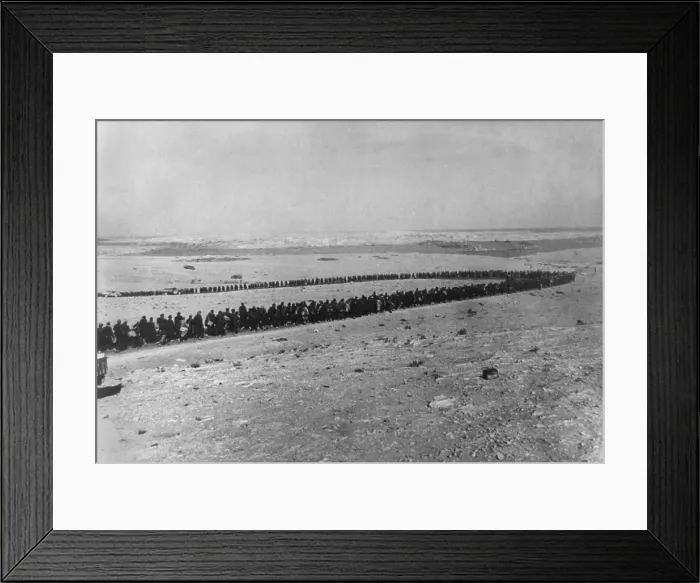 Framed Print : 25, 000 German and Italian prisoners marching to Tobruk harbor, seen in middle distance Framed Print : 25, 000 German and Italian prisoners marching to Tobruk harbor, seen in middle distance