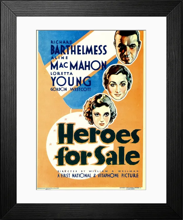 Framed Print : HEROES FOR SALE, from top: Richard Barthelmess, Aline MacMahon, Loretta Young on midget window card, 1933