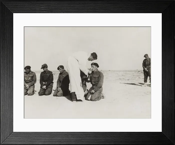 Framed Print : British soldiers receive Holy Communion in the Western Desert, Egypt, in World War 2. Ca. 1940-42. (BSLOC_2013-12_70) Framed Print : British soldiers receive Holy Communion in the Western Desert, Egypt, in World War 2. Ca. 1940-42. (BSLOC_2013-12_70)