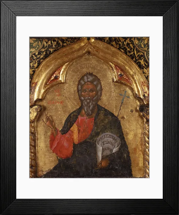 Framed Print : Deesis, attributed to Onufri Qiprioti, 17th Century, tempera on wood - Albania, Berat, Onufri Museum. Detail Framed Print : Deesis, attributed to Onufri Qiprioti, 17th Century, tempera on wood - Albania, Berat, Onufri Museum. Detail