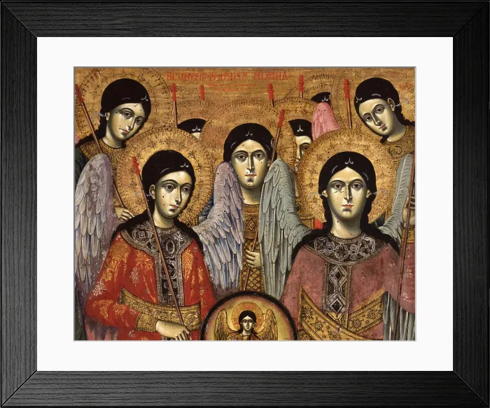 Framed Print : Synaxis of the Archangels, by unknown artist from Myzeqeja, 1786, tempera on wood - Albania, Tirana, Institute of Cultural Monuments. Detail