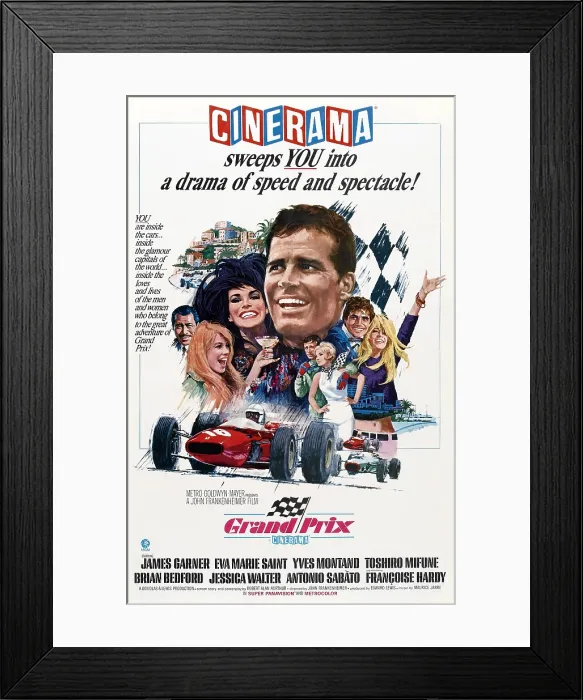 Framed Print : GRAND PRIX, top from left: Toshiro Mifune, Jessica Walter, James Garner, Antonio Sabato, Francoise Hardy, bottom head to head: Yves Montand, Eva Marie Saint, 1966 Framed Print : GRAND PRIX, top from left: Toshiro Mifune, Jessica Walter, James Garner, Antonio Sabato, Francoise Hardy, bottom head to head: Yves Montand, Eva Marie Saint, 1966