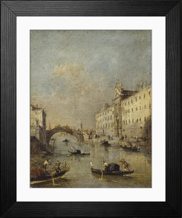 Framed Print : Venice or Rio dei Mendicanti, by Francesco Guardi, 1780 - 1799, 18th century, oil on canvas, 19.5 x 15 cm. - Italy, Lombardy, Bergamo, Accademia Carrara. Whole artwork view