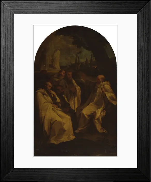 Framed Print : Vision of St. Romoaldo, by Pierre Subleyras, copy from Andrea Sacchi, 18th century, oil on arched canvas. - Italy, Lombardy, Milan, Brera Collection. Whole artwork view