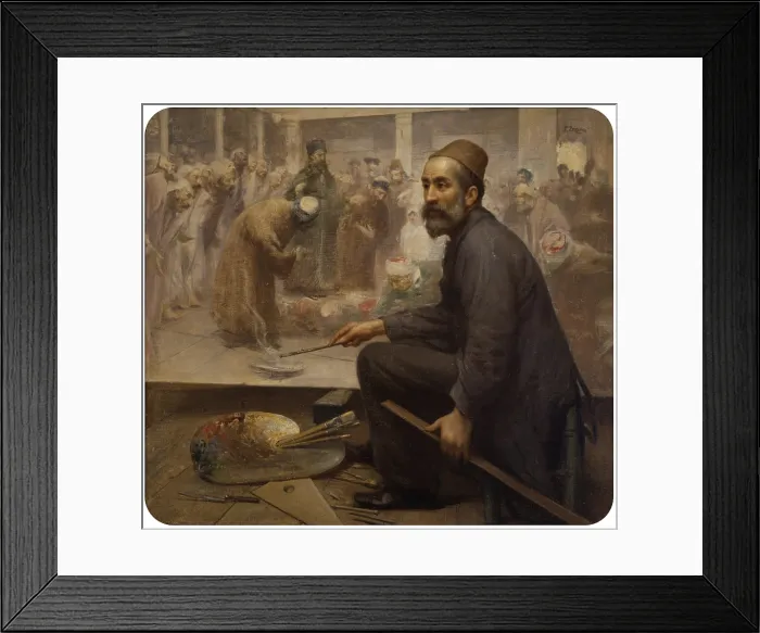 Framed Print : Self Portrait, by Fausto Zonaro, 1908, 20th Century, oil on canvas, 120 x 135 cm - Italy, Veneto, Piazzola sul Brenta, Villa Simes Contarini. Whole artwork view Framed Print : Self Portrait, by Fausto Zonaro, 1908, 20th Century, oil on canvas, 120 x 135 cm - Italy, Veneto, Piazzola sul Brenta, Villa Simes Contarini. Whole artwork view