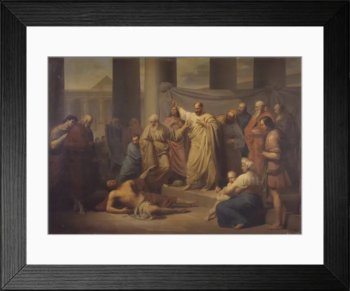 Framed Print : St. Peter rebukes Ananias that the presence of the Apostles, by Peter Hall, 1832, 18th century, oil on canvas. - Italy, Lombardy, Milan, Brera Academy of Fine Arts