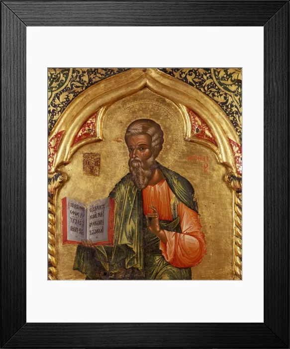 Framed Print : Deesis, attributed to Onufri Qiprioti, 17th Century, tempera on wood - Albania, Berat, Onufri Museum. Detail