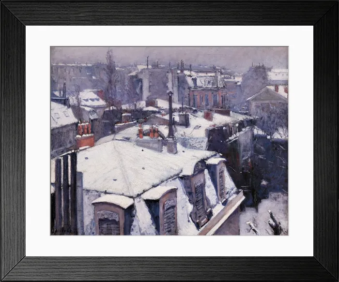 Framed Print : Rooftops under the Snow. Paris, by Gustave Caillebotte, 1878, 19th Century, oil on canvas - France, Paris, Muse d'Orsay. Whole artwork view. View of Paris under the snow