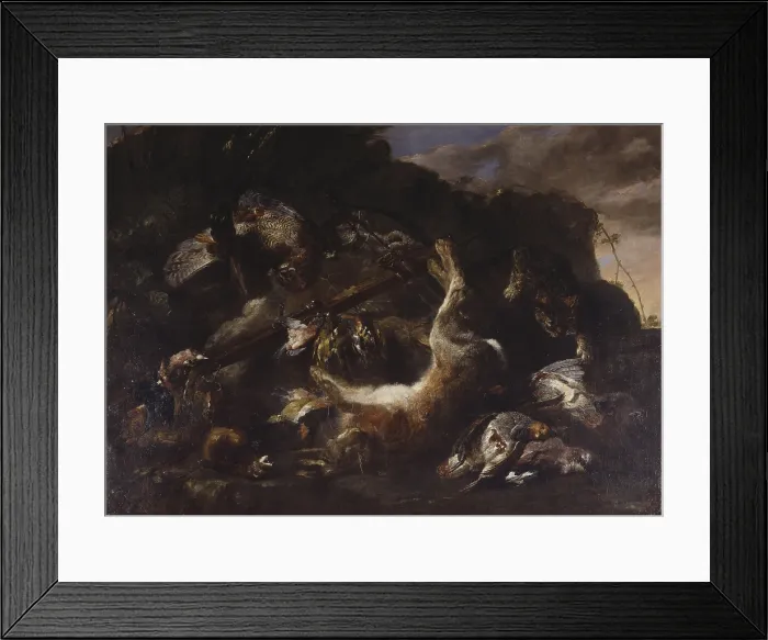Framed Print : Still life with Game, by Jan Fyt, 1640 - 1655, 17th century, oil on canvas. - Italy, Lombardy, Milan, Brera Collection. Whole artwork view Framed Print : Still life with Game, by Jan Fyt, 1640 - 1655, 17th century, oil on canvas. - Italy, Lombardy, Milan, Brera Collection. Whole artwork view