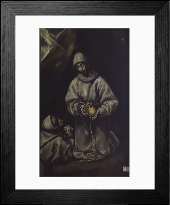 Framed Print : St. Francis meditating on death, by Workshop of Domenico Theotokpoulos known as El Greek, 16th century, oil on canvas. - Italy, Lombardy, Milan, Brera Collection