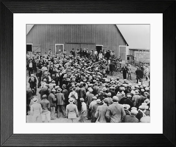 Framed Print : Military police at a farm foreclosure sale in Iowa in the early 1930s. Police were on hand to keep farmers from preventing the auction. (BSLOC_2013_7_35) Framed Print : Military police at a farm foreclosure sale in Iowa in the early 1930s. Police were on hand to keep farmers from preventing the auction. (BSLOC_2013_7_35)