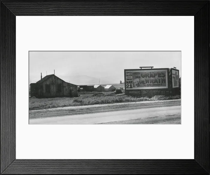 Framed Print : Roadside migrant camp behind, Grapes of Wrath, billboard, April 1940. The location is the commercial pea district on Highway #33, San Joaquin Valley, Calif Framed Print : Roadside migrant camp behind, Grapes of Wrath, billboard, April 1940. The location is the commercial pea district on Highway #33, San Joaquin Valley, Calif