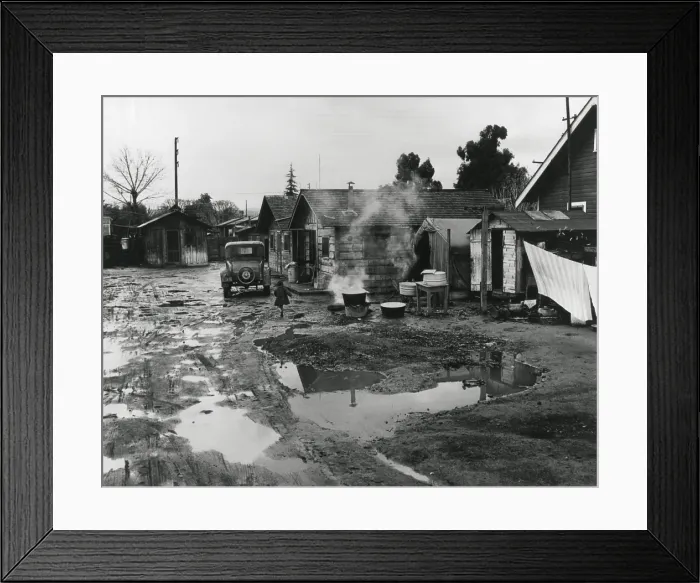Framed Print : Cheap auto camp housing for citrus workers, California, Feb. 1940. Photo by Dorothea Lange. (BSLOC_2013_7_27)