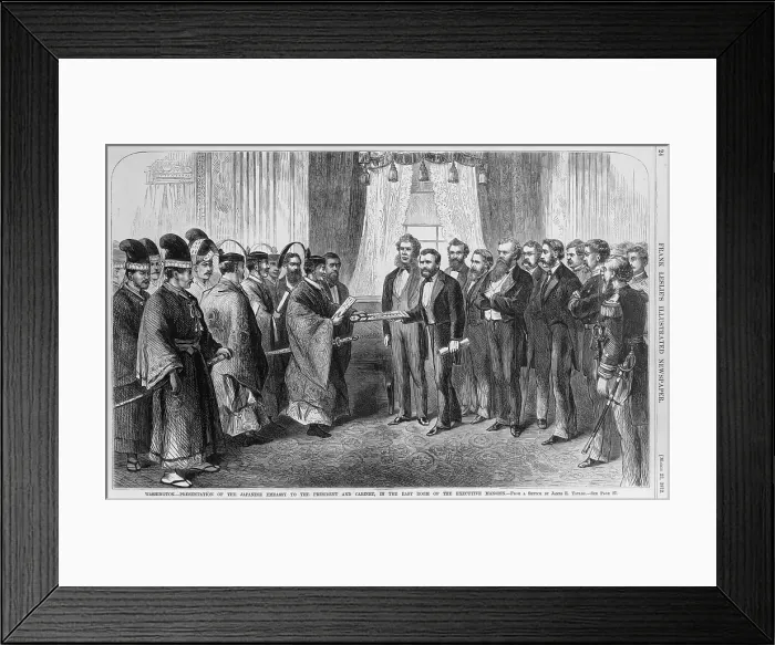 Framed Print : Japanese diplomatic delegation, led by Iwakura Tomomi, presents their documents to President Grant and his cabinet, April 1872 Framed Print : Japanese diplomatic delegation, led by Iwakura Tomomi, presents their documents to President Grant and his cabinet, April 1872