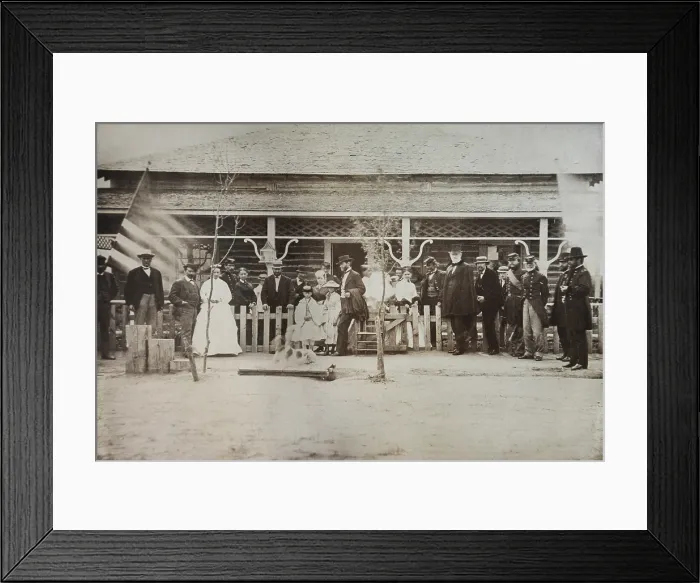 Framed Print : General Ulysses Grant, the Republic Presidential nominee, with Union Generals and Railroad executives at Fort Sanders, near Laramie, Wyoming Framed Print : General Ulysses Grant, the Republic Presidential nominee, with Union Generals and Railroad executives at Fort Sanders, near Laramie, Wyoming