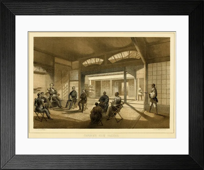 Framed Print : Conference Room at Hakodadi, following the signing of the Treaty of Kanagawa, where American officers led by Matthew Perry Framed Print : Conference Room at Hakodadi, following the signing of the Treaty of Kanagawa, where American officers led by Matthew Perry