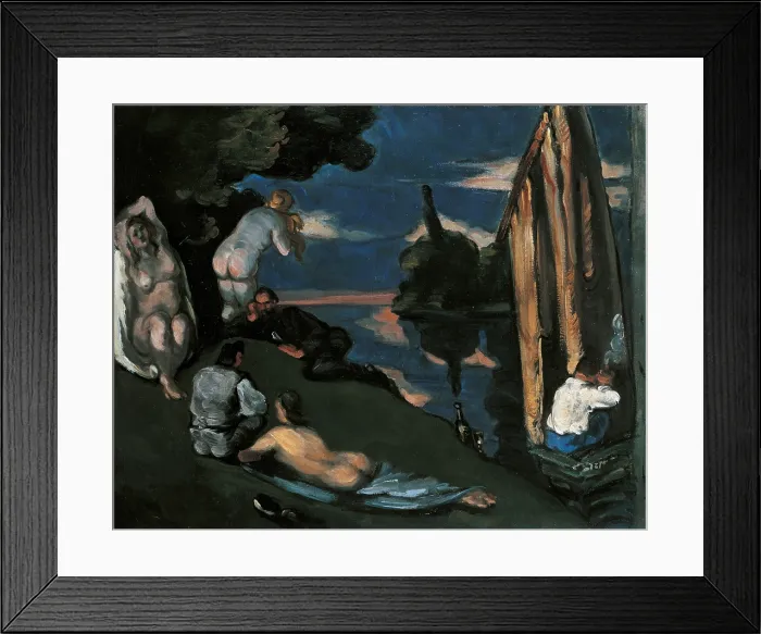 Framed Print : Pastoral, by Paul Czanne, 1870, 19th century, oil on canvas. - France, Paris, Muse d'Orsay. Whole artwork view. River landscape with people bathing