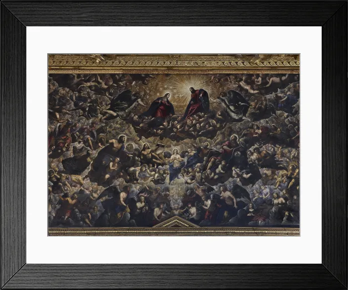Framed Print : Heaven, by Jacopo Robusti known as Tintoretto, 1588 - 1592 about, 16th Century, oil on canvas, cm 700 x 2200 - Italy, Veneto, Venice, Doges Palace. Detail Framed Print : Heaven, by Jacopo Robusti known as Tintoretto, 1588 - 1592 about, 16th Century, oil on canvas, cm 700 x 2200 - Italy, Veneto, Venice, Doges Palace. Detail
