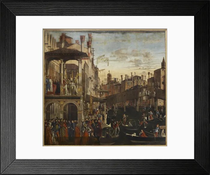 Framed Print : Miracle of the Relic of the True Cross at the Rialto Bridge or The Healing of the Possessed Man, by Vittore Carpaccio, 1494, 15th Century, oil on canvas, cm 371 x 392 - Italy Framed Print : Miracle of the Relic of the True Cross at the Rialto Bridge or The Healing of the Possessed Man, by Vittore Carpaccio, 1494, 15th Century, oil on canvas, cm 371 x 392 - Italy