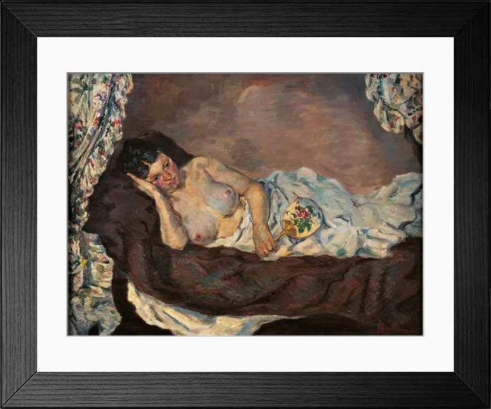 Framed Print : Naked woman lying down, by Jean-Baptiste-Armand Guillaumin, 1877, 19th century, oil on canvas, 49 X 56 cm - France, Paris, Muse d'Orsay. Whole artwork view