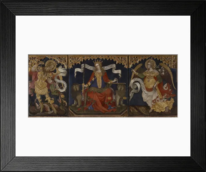 Framed Print : Justice between the Archangels Michael and Gabriel, by Jacobello del Fiore, 1421 about, 15th Century, gilded pastiglia decorations on panel, cm 208 x 194208 x 133 left side