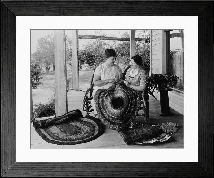 Framed Print : Two women making rag rugs on porch, 1925-1930 Framed Print : Two women making rag rugs on porch, 1925-1930