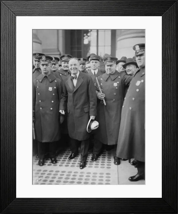 Framed Print : Billy Sunday surrounded by police on his arrival in New York City in 1915. The Evangelist was a national celebrity, attracting huge crowds Framed Print : Billy Sunday surrounded by police on his arrival in New York City in 1915. The Evangelist was a national celebrity, attracting huge crowds