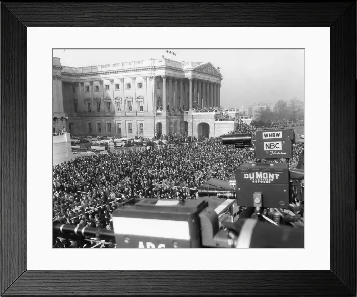 Framed Print : Television and newsreel cameras at the first inauguration of President Eisenhower. Jan. 20, 1953. - (BSLOC_2014_16_17)
