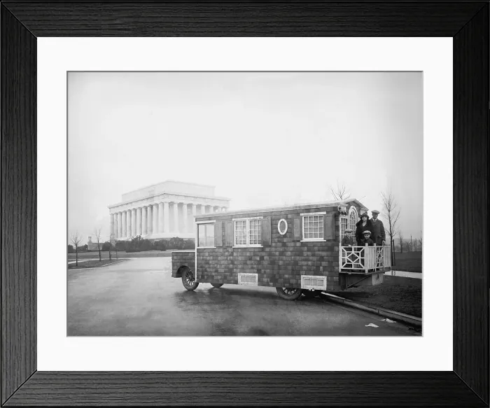Framed Print : Bungalow Auto parked near the Lincoln Memorial in Washington, D.C. Feb.1, 1926. The house on wheels belongs to the W.M