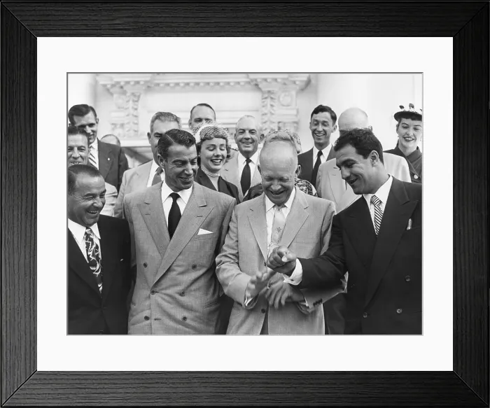 Framed Print : President Eisenhower with baseball great Joe DiMaggio, and boxing champion, Rocky Marciano. June 6, 1953 Framed Print : President Eisenhower with baseball great Joe DiMaggio, and boxing champion, Rocky Marciano. June 6, 1953