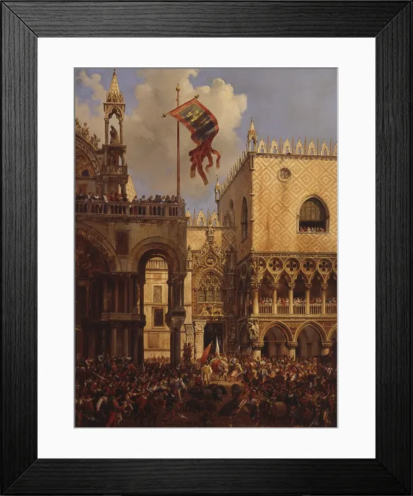 Framed Print : View of the Porta della Carta, by Louis Querena, 1859, 19th century, oil on canvas. - Italy, Lombardy, Milan, Brera Academy of Fine Arts. Whole artwork view