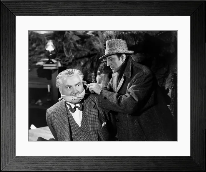 Framed Print : THE HOUSE OF FEAR, (aka SHERLOCK HOLMES AND THE HOUSE OF FEAR), from left, Nigel Bruce, Basil Rathbone, 1945
