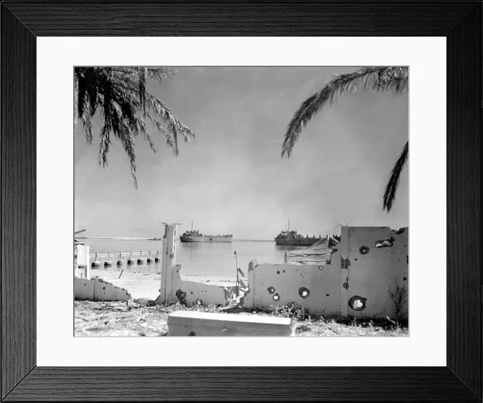 Framed Print : Allied ships in Bizerte Harbor, Tunisia, May 1943. American and Free French forces captured the city on May 12, completing Allied World War 2 conquest of North Africa