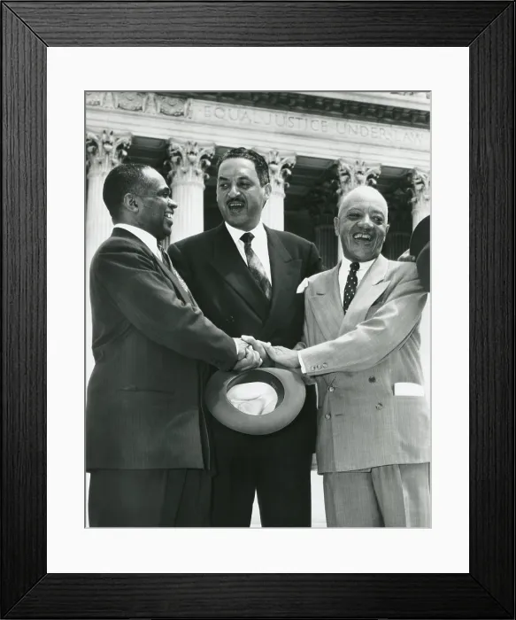 Framed Print : Civil Rights lawyers after Supreme Court ruling school segregation unconstitutional, May 17, 1954. L-R: George E.C Framed Print : Civil Rights lawyers after Supreme Court ruling school segregation unconstitutional, May 17, 1954. L-R: George E.C