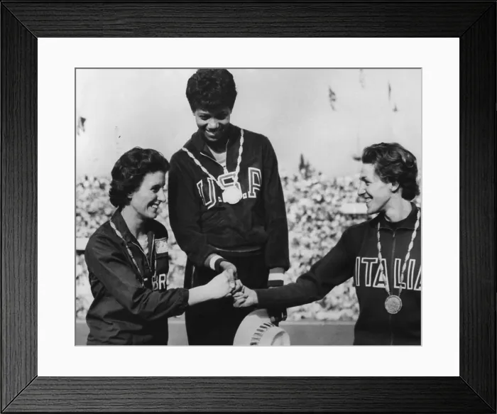 Framed Print : 1960 Olympic winners of the women's 100 meter race on victory podium. First is Wilma Rudolph of USA Framed Print : 1960 Olympic winners of the women's 100 meter race on victory podium. First is Wilma Rudolph of USA