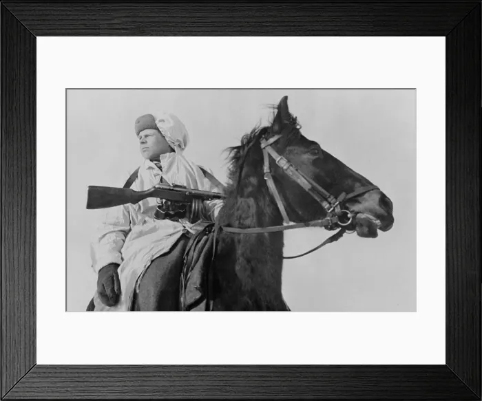 Framed Print : A mounted Russia scout with the Red Army in Feb. 1942