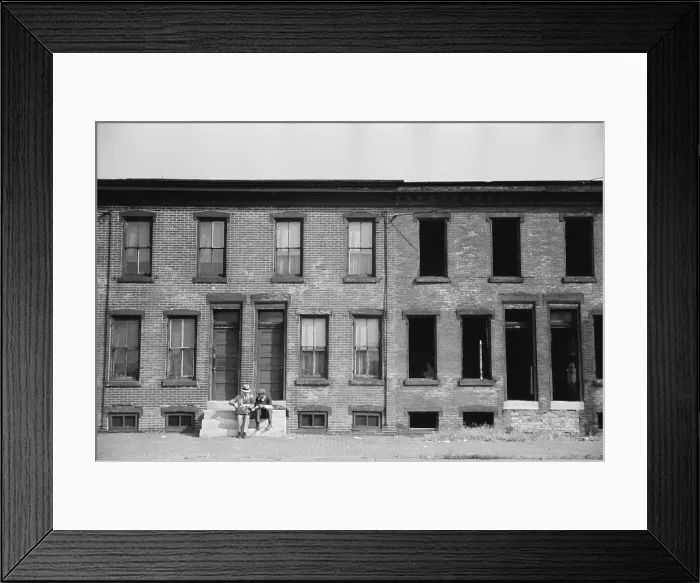 Framed Print : Factory workers homes, Camden, New Jersey, Oct. 1938. Occupied residences are next to a derelict building. Photo by Arthur Rothstein. (BSLOC_2013_7_54) Framed Print : Factory workers homes, Camden, New Jersey, Oct. 1938. Occupied residences are next to a derelict building. Photo by Arthur Rothstein. (BSLOC_2013_7_54)