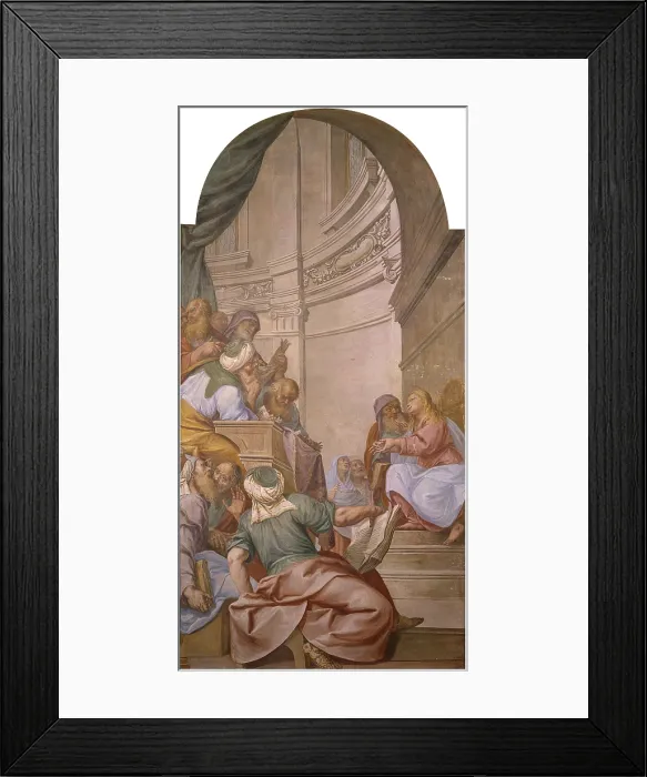 Framed Print : The dispute among the Doctors in the Temple, by Anonimous Artist, 18th century. - Italy, Lombardy, Monza, Cathedral. Whole artwork view Framed Print : The dispute among the Doctors in the Temple, by Anonimous Artist, 18th century. - Italy, Lombardy, Monza, Cathedral. Whole artwork view
