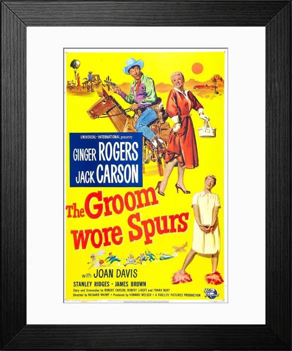 Framed Print : THE GROOM WORE SPURS, US poster, from top: Jack Carson, Ginger Rogers, Joan Davis, 1951