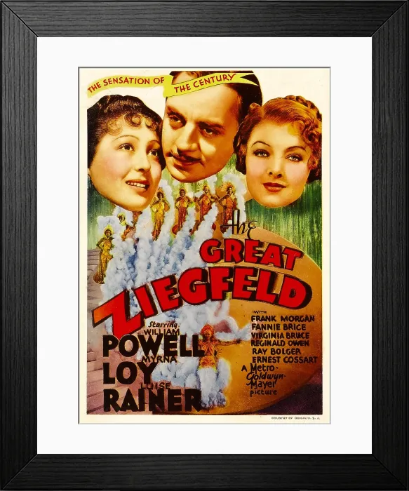 Framed Print : THE GREAT ZIEGFELD, from left: Luise Rainer, William Powell, Myrna Loy on midget window card, 1936